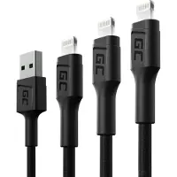 Green Cell Set 3x Ray Lightning Cable 30cm, 120cm, 200cm avec LED blanche, charge rapide Apple 2.4A