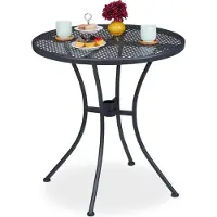 Relaxdays Table de jardin , avec trou pour parasol, aspect treillis, résistante aux intempéries, en acier, H x P : 72 x 70 cm, table de balcon ronde, anthracite