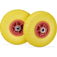 Relaxdays , lot de 2 roues pour diable, pneus en caoutchouc plein anti-crevaison, 4,1/3,5-4", axe de 16 mm, charge max. 150 kg, 260 x 85 mm, jaune-rouge