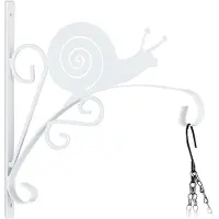 Relaxdays Support pour jardinière suspendue , motif escargot, fixation murale, H x l x P : 30 x 30,5 x 2 cm, crochets pour fleurs à l'extérieur et à l'intérieur, fer, blanc