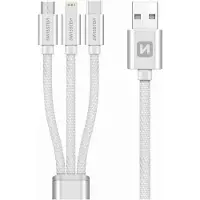 Swissten Textile 3-in-1 Cable 1.2m USB cable USB A USB C/micro-USB B/Lightning Silver