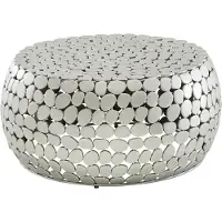 FineBuy Table basse design ronde 66 cm Métal argenté - Table de salon en aluminium fabriquée à la main - Table basse moderne Stone Table d'appoint pour salon