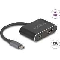 DeLOCK Adaptateur vidéo - USB-C mâle (24 broches) vers HDMI, USB-C femelle (24 broches) - 15 cm - Noir - Alimentation USB (100 W)