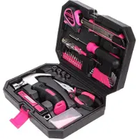 Sixtol HOME PINK 66 - Kit d'outils 66 pièces - Coffret noir et rose - Réparations domestiques et bricolage - Puissance à la main