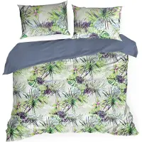 Eurofirany linge de lit housse de coussin housse de couette 200x220cm blanc vert Botanish ensemble de 3 pièces