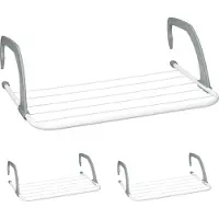 Relaxdays - Séchoir à linge pour radiateur, lot de 3, longueur de séchage de 3 m, à accrocher, pour balcon et radiateur, support à linge, blanc/gris