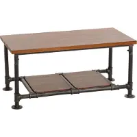 Mendler Table basse -N27, table de salon table basse table d'appoint, Industrial bois massif métal 48x100x50cm ~ marron