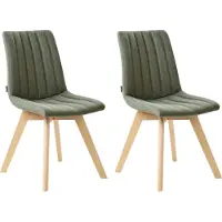 Beliani Ensemble de 2 chaises de salle à manger vertes en tissu polyester, pieds en bois foncé, coutures verticales, style rétro