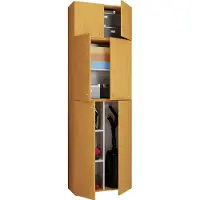 VCM Armoire à balais en bois | 6 compartiments | Dimensions : H. 223 x W. 70 x D. 39 cm | Armoire de ménage | Armoire polyvalente | Pièce jointe avec deux portes - Lona