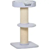 PawHut Arbre à chat avec tronc à griffer et plate-forme, sisal et peluche, bleu clair