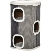 PawHut Arbre à chat en forme de tonneau, 3 niveaux, mobilier pour animaux de compagnie, gris et blanc