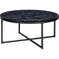 FineBuy Table basse Design Ø 80 cm, aspect marbre noir, table de salon avec piètement métallique, table ronde, table d'appoint pour salon