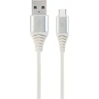 Gembird Baumwoll USB-Ladekabel Typ C, 2 m, silber/weiß