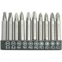 Dedra Jeu d'embouts 10 pièces, 50 mm : SL5,5, 6,5, PH1/2 à 2 pièces, PZ1/2 à 2 pièces