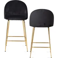 Wohnling Lot de 2 tabourets de bar velours noir Tabouret avec dossier & pieds dorés Tabouret de cuisine scandinave tissu / métal 110 kg Chaise de bar Tabouret de comptoir