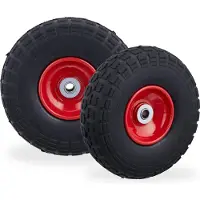 Relaxdays , lot de 2 roues pour diable, pneus en caoutchouc plein anti-crevaison, 4,1/3,5-4", axe de 16 mm, charge max. 150 kg, 260 x 85 mm, noir et rouge