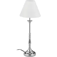 Relaxdays Lampe de table Vintage, abat-jour en tissu, finition chromée brillante, lampe décorative, culot E14, H x P 55 x 21 cm, argent/blanc
