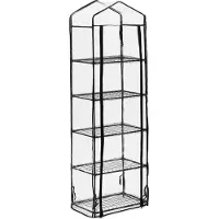 Relaxdays Serre de balcon , dimensions : 193 x 58 x 36 cm, 5 étages, fer et film PVC, serre en film plastique, transparent/noir