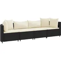 vidaXL Ensemble de salon de jardin 4 pièces avec coussins noir poly rotin