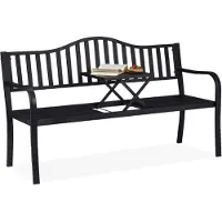 Relaxdays Banc de jardin avec table rabattable, 3 places, robuste, pour le jardin, banc de balcon en métal, dimensions 89 x 150 x 58,5 cm, noir