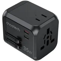 Choetech Chargeur de voyage Pd5008, 3Xusb-A, 2Xusb-C, Gan, 35W, Us/Eu/Uk/Au (Noir)
