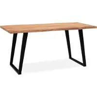 Wohnling Table de salle à manger 160x80x76 cm Bois massif d'acacia / métal Table de salle à manger Table de cuisine massive avec pieds en U noirs Table en bois Table à manger