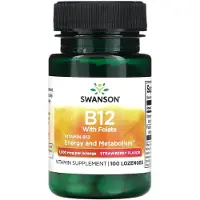 Swanson Health , Vitamine B12 avec Folate, Fraise, 1 000 mcg, 100 Pastilles