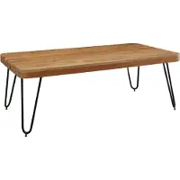 FineBuy Table basse en bois massif d'acacia 115 cm - Table de salon rectangulaire au design industriel avec pieds en métal Hairpin - Fait main