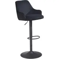 Wohnling Tabouret de bar velours noir Tabouret avec dossier 86 106 cm Tabouret de cuisine Réglable en hauteur Moderne 100 kg Chaise de bar Tabouret de comptoir avec pied trompette en métal