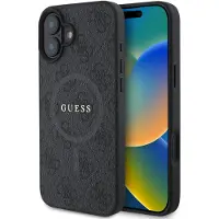 GUESS GUHMP16SG4GFRK iPhone 16 6,1" czarny/black MagSafe PU 4G Ring Classic Logo (Apple iPhone 16), Coque pour téléphone portable, Noir