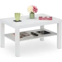 Relaxdays Table basse avec étagère, H x L x P : 45 x 79 x 55 cm, espace de rangement, MDF, salon, table basse rectangulaire, blanche
