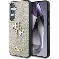 GUESS Coque 4G Metal Logo Glitter pour Samsung Galaxy S25 - Doré