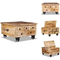 vidaXL Table basse en bois de manguier brut 70x70x40 cm - Tables basses