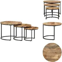 vidaXL Tables de salon 3 pcs. Bois de manguier brut - Tables basses