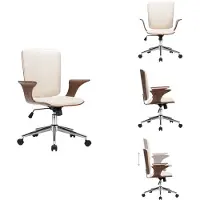 vidaXL Chaise de bureau pivotante Crème similicuir et bois courbé - Chaises de bureau