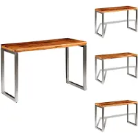vidaXL Table de salle à manger Bureau en bois massif avec pieds en acier - Tables de salle à manger