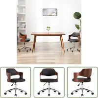 The Living Store Chaise de salle à manger pivotante Noir Bois courbé et similicuir