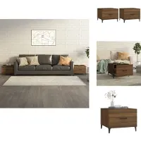 vidaXL Tables basses pieds en métal 2 pcs. Brun imitation chêne 50x50x40 cm - Tables basses