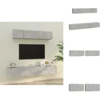 vidaXL Ensemble de meubles TV 4 pièces gris béton Matériau dérivé du bois - Meubles TV