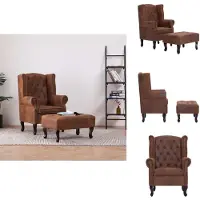 vidaXL Fauteuil Chesterfield et repose-pieds Marron aspect daim - fauteuil