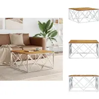 vidaXL Table basse argentée acier inoxydable et bois massif d'acacia - Tables basses
