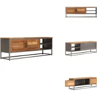 vidaXL Armoire TV Teck recyclé et acier 120 x 30 x 40 cm - Meuble TV