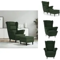 vidaXL Fauteuil à oreilles avec pouf Vert foncé Velours - Fauteuil