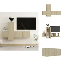 vidaXL Ensemble de 3 meubles TV Chêne Sonoma Matériau dérivé du bois - Meuble TV