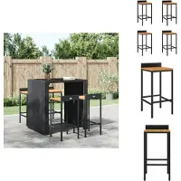 vidaXL Tabouret de bar 4 pcs. noir poly rotin et acacia massif - Tabouret de bar