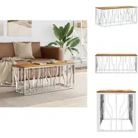 vidaXL Table basse argentée acier inoxydable et bois massif d'acacia - Tables basses