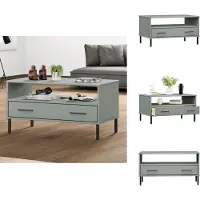 vidaXL Table basse OSLO avec pieds métalliques Gris 85x50x45 cm Bois massif - Tables basses