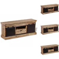 vidaXL Armoire TV avec 2 portes coulissantes en bois de manguier massif 110x30x45 cm - Meuble TV
