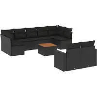 The Living Store 10 pcs. salon de jardin avec coussins noir poly rotin