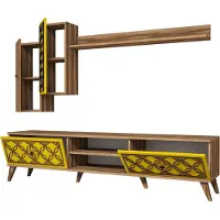 Skye Decor , Classe S - Noyer, Jaune, Meuble TV, Noyer, PANNEAUX DE PARTICULES 100 % MÉLAMINÉS, 180 x 35 x 44 cm
